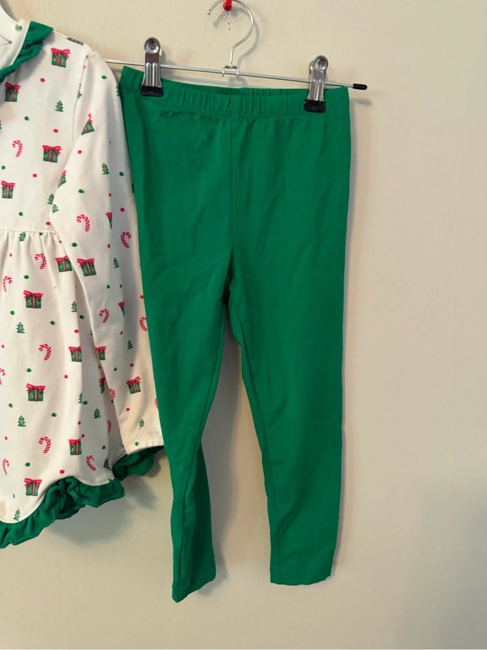 Ishtex Holiday Candy Cane Print Kids Top with Green Leggings